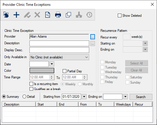 Time Exceptions View Clinic Time Exception History